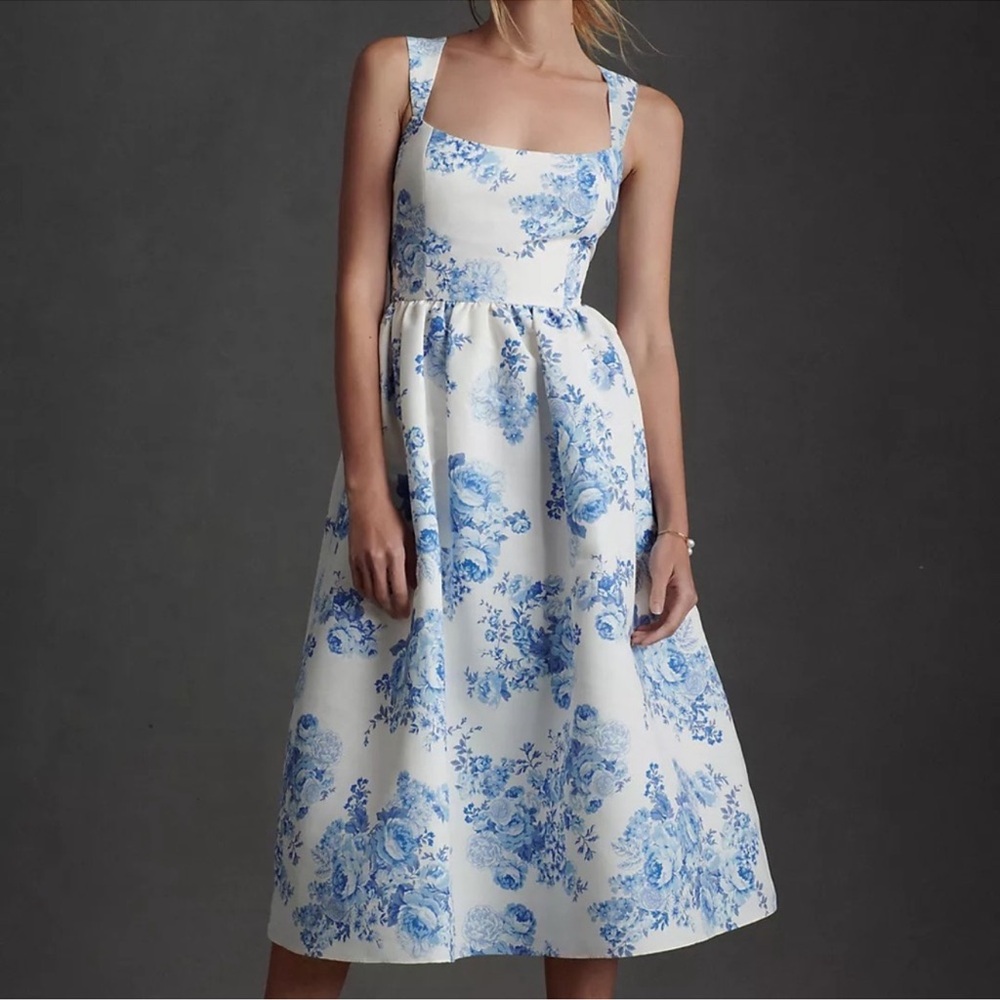 NWT Sachin & Babi Blaine Taffeta Square Neck Midi Dress in Chinoiserie 2 - Picture 3 of 12